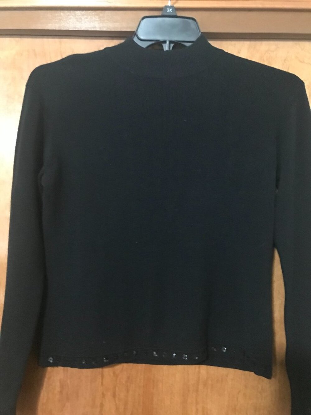 Lauren Ralph Lauren Mock Neck Dressy Black Sweater Small Embelleshed Bling Trim